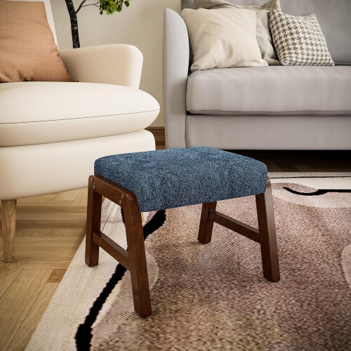 Moderion Small Footstool Solid Wood Legs Navy Upholstered 1