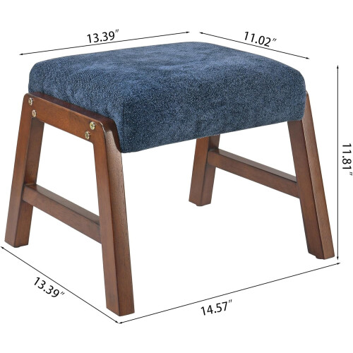 Moderion Small Footstool Solid Wood Legs Navy Upholstered 2
