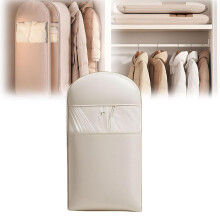 Space-Saving Hanging Garment Bag with Self-Compression Zipper, Dust Cover for Down Coats – Beige XL, Compatible with Standard Closet Rods