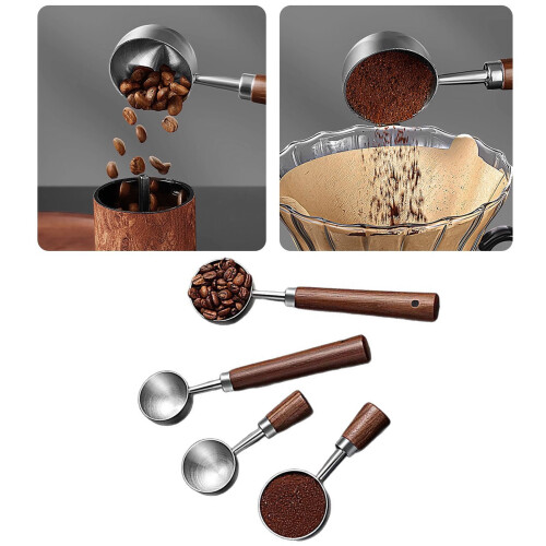 Accurate Measuring Spoon for Coffees Bean Features Comfortable Walnuts Handle and Stainless Steel Construction 1