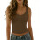Γυναικείο Crop Top χωρίς ραφές με V λαιμόκοψη, στενή γραμμή, καφέ L 2