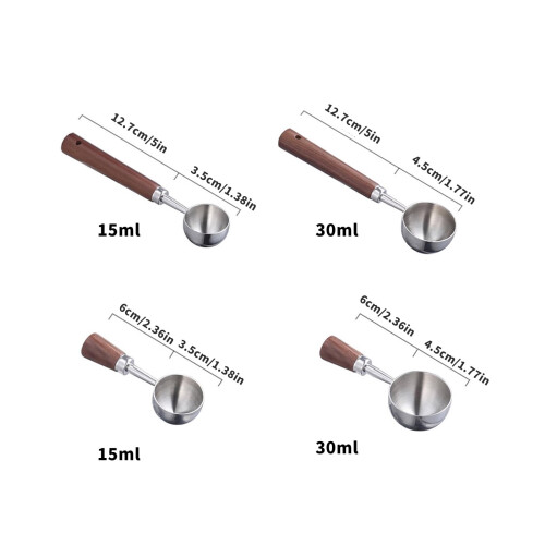 Accurate Measuring Spoon for Coffees Bean Features Comfortable Walnuts Handle and Stainless Steel Construction 2