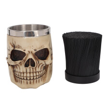 Hair Salon Brush Set with Skull Pattern Barber Holder, Vintage Skull Shaving Brush Kit Including Beard Bowl Cup and Ergonomic Handle Shave Brush