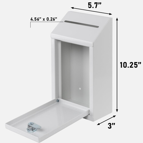 Metal Donation Box with Lock Wall Mounted White 1-Pack 1