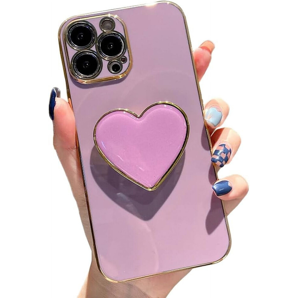 Heart Holder Stand Case For Iphone 13 Pro Max 6.7'', Soft Tpu Shockproof Cover With Luxury Plating Bumper, Compatible With Iphone 13 Pro Max Purple 9327961828759