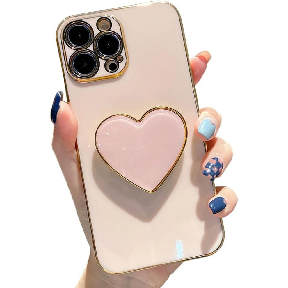 Cute Heart Holder Stand Case For Iphone 14 Pro 6.1'' Â Soft Tpu Shockproof, Luxury Plating Bumper, Compatible With Iphone 14 Pro Pink 9327961829428