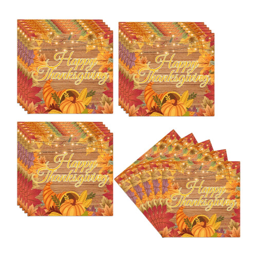Thanksgiving Napkins Autumn Pumpkin Maple Leaf 20pc