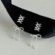 Silver Metal Bow Tie Drop Earrings for Women