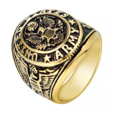 Men's Stainless Steel Army Ring Vintage Gold Black Size 9