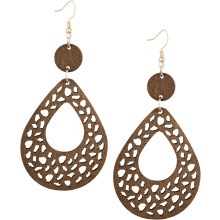 Bohemian Hollow Cut-Out Wood Leather Dangle Drop Earrings, Boho Chic Hippie Statement Jewelry Gift for Women