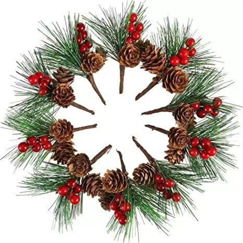 Red Berry Pinecone Picks with Pine Needles 10-Pack