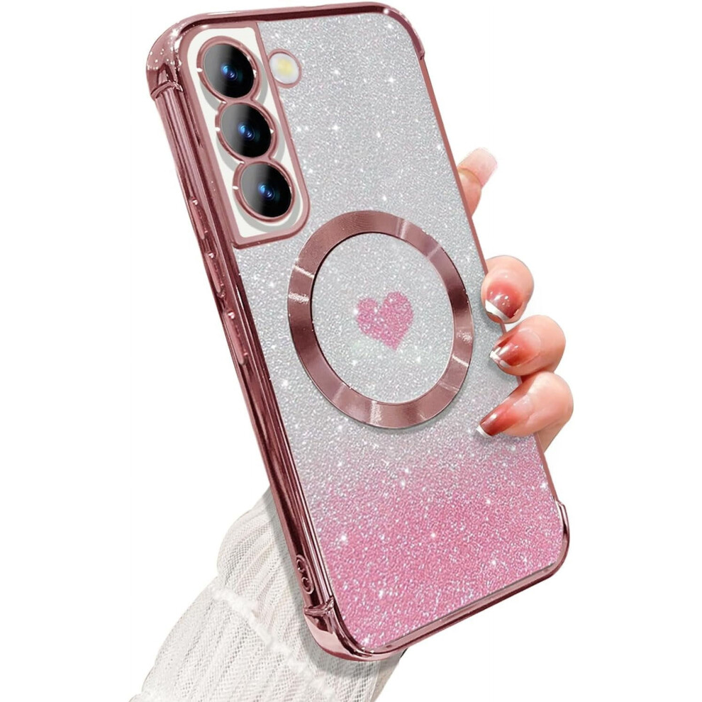 Magnetic Bling Gradient Glitter Heart Case For Samsung Galaxy S21 Fe Â Magsafe-Compatible, Shockproof & Clear Pink 9327961826588