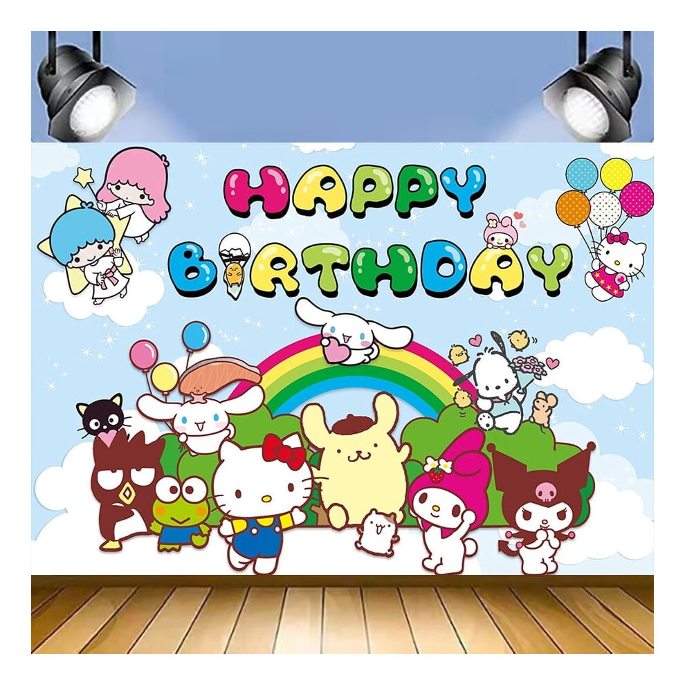 Cartoon Sanrio Kitty And Friends Birthday Backdrop Photography Kids Party Supplies Happy Birthday Party Decorations 71''47'' 9327961826953