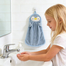 Dickes, hochsaugfähiges, fusselfreies Handtuch mit Aufhängeschlaufe – Design mit kleinen Enten und Pinguinen (100 % Baumwolle)