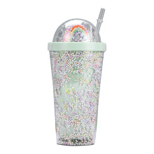 Gobelet isotherme double couche en plastique à motif arc-en-ciel avec paille, étanche, grande capacité, joli gobelet pour boissons glacées,