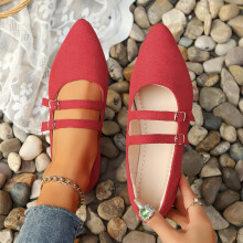 Willtoo Mary Jane Flat Shoes Pointed Toe Ballet Flats Work Shoes Women Dressy Slip-on Loafers Comfortable Classic Strap Flats for Office