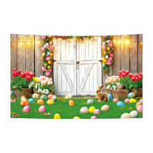 AuroraX Easter Backdrop for Photography 6x4 Ft Cute Eggs and Daffodils Tulips Lilies Print Backdrop Happy Spring Decor for Indoor & Outdoor Party