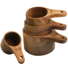 Set of 4 Acacia Wood Measuring Cups,Stackable Kitchen Measure Tool with Handle,Baking and Cooking Measuring Set,Handcrafted with Polish Finish,4 Size