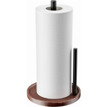 Wooden Paper Towel Holder Countertop – Stainless Steel & Real Wood Base, Farmhouse Dispenser Compatible with Standard & Jumbo Rolls