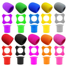 10-Pc Mic Windscreen Foam Kit w/ Silicone Ring & Anti-Roll Sleeve – Colorful, Shakeproof, Dustproof for Handheld Mics – Compatible with Standard