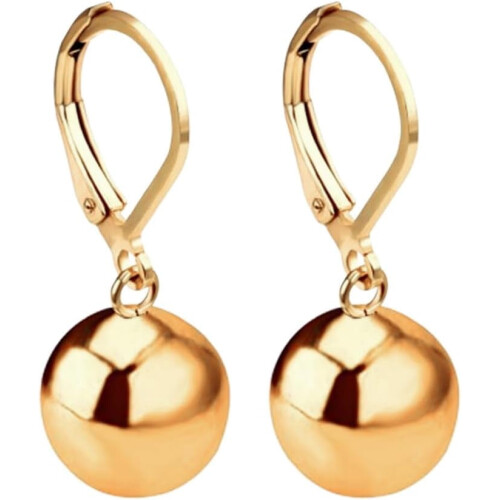 Silver Ball Leverback Earrings White Gold Plated Polished