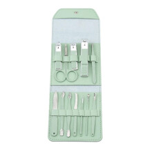 Juego de 12 cortaúñas de acero inoxidable compatibles con el kit de manicura Sharp, estuche de cuero incluido.