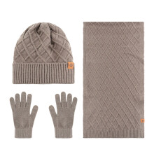 Europe And The United States Winter Knitted Hat Scarf And Gloves Three Piece Suit Thickened And Fleeced Warm Ear Protective Knitted Hat