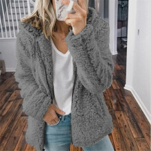 Giacca da donna casual con cappuccio, calda e morbida, con cerniera, cardigan, cappotto blu, taglia M