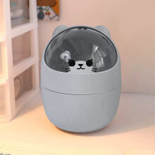 Mini Desktop Trash Can with Sliding Lid – Compact Plastic Waste Bin for Office, Bedroom, Car | Yellow/White/Gray | 12x12x16cm | 1 Piece