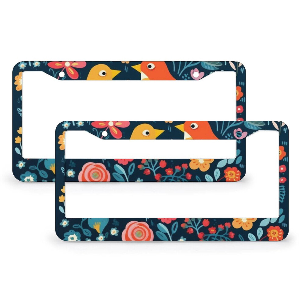 Elegant Floral Love Birds License Plate Frames (2 Pcs), Stainless Aluminum, Compatible With Us & Ca 9152228684362