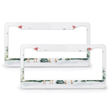 2 Pcs Watercolor Christmas Giraffe License Plate Frames – Cute Cartoon Design, Aluminum Metal, 2-Hole, US/Canada Standard, Compatible with Most Cars