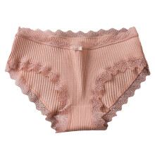 Women's Cotton Mid-Rise Ribbed Stretch Panties with Soft Lace – Cameo Brown, Compatible with All-Day Comfort