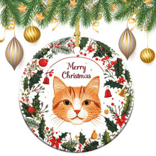 Orange Cat Ornament Double-Sided Porcelain 3 Inch Holly