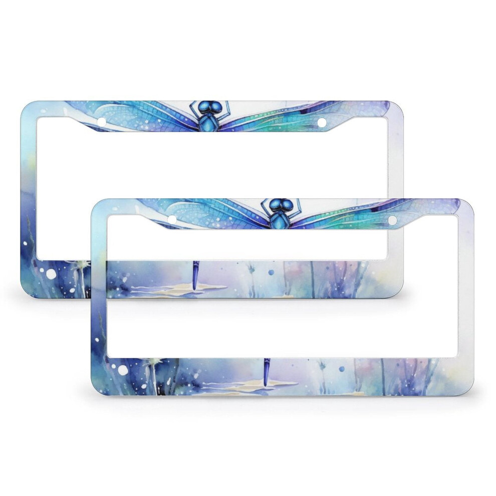Watercolor Dragonfly License Plate Cover Set (2 Pcs), Flower Field Design, Compatible With Standard Plates 9152228684553