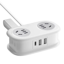 Power Strip Surge Protector with 4 Outlets, 2 USB (1 USB-C), 5ft Flat Plug, 3-Side Extender, Wall Mount – Compatible with US Outlets
