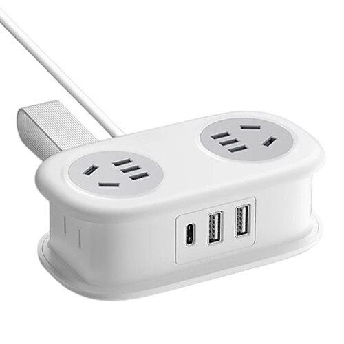 Power Strip Surge Protector with 4 Outlets, 2 USB (1 USB-C), 5ft Flat Plug, 3-Side Extender, Wall Mount – Compatible with US Outlets