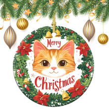 Orange Cat Christmas Ceramic Ornament 3 inch