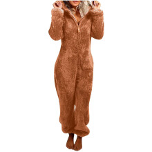 Women's Plush Hooded Bodysuit Plush Pajamas Long Sleeve Warm Flannel Bodysuit
