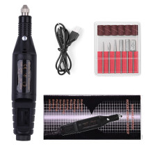 Professional USB Electric Nail Drill Kit 6 in 1 Nail File and Bit Set for Thick Nails Manicure and Pedicure Black