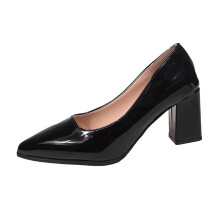 Black Women's Casual PU Pumps, Pointed Toe, Chunky Low Heel – Spring/Autumn Fashion Dress Shoes, Comfortable, 1.10 lbs