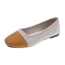 Brown Shoes Women Casual Fashion Spring Fall Flat Round Toe Color Block Shallow Mouth Soft Slip On 1Pc Pair Leisure Outdoor Indoor Flock Fabric