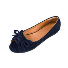 Navy Women's Slip-On Peep Toe Flats with Bow Accent – Plus Size 40 EU, Compatible with Wide Feet