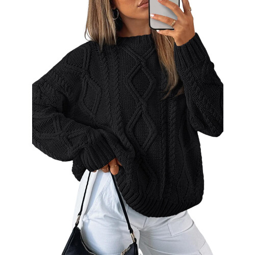 Oversize-Strickpullover für Damen aus Polyestergewebe mit elegantem Rundhalsausschnitt – warm und bequem.