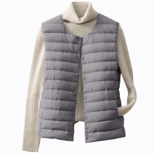 Women's Lightweight Quilted Down Vest Sleeveless Collarless Button Front for Warm Comfort and Breathable Styling