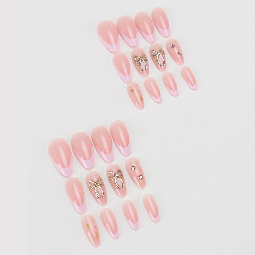 Dachuang Beauty Cream Glossy Nude Bowknot False Nails For Women