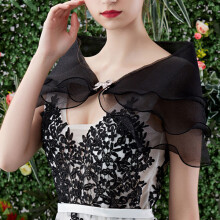 (Black, One Size) Châle Dentelle Soirée avec Nœud Strass