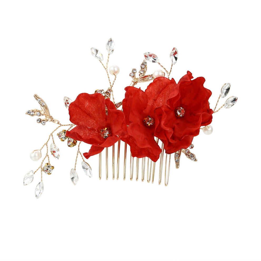 Dachuang Beauty Unisex Red (Red) Bridal Comb With Flowers, Resin & Alloy Hairpin (50 Chars)
