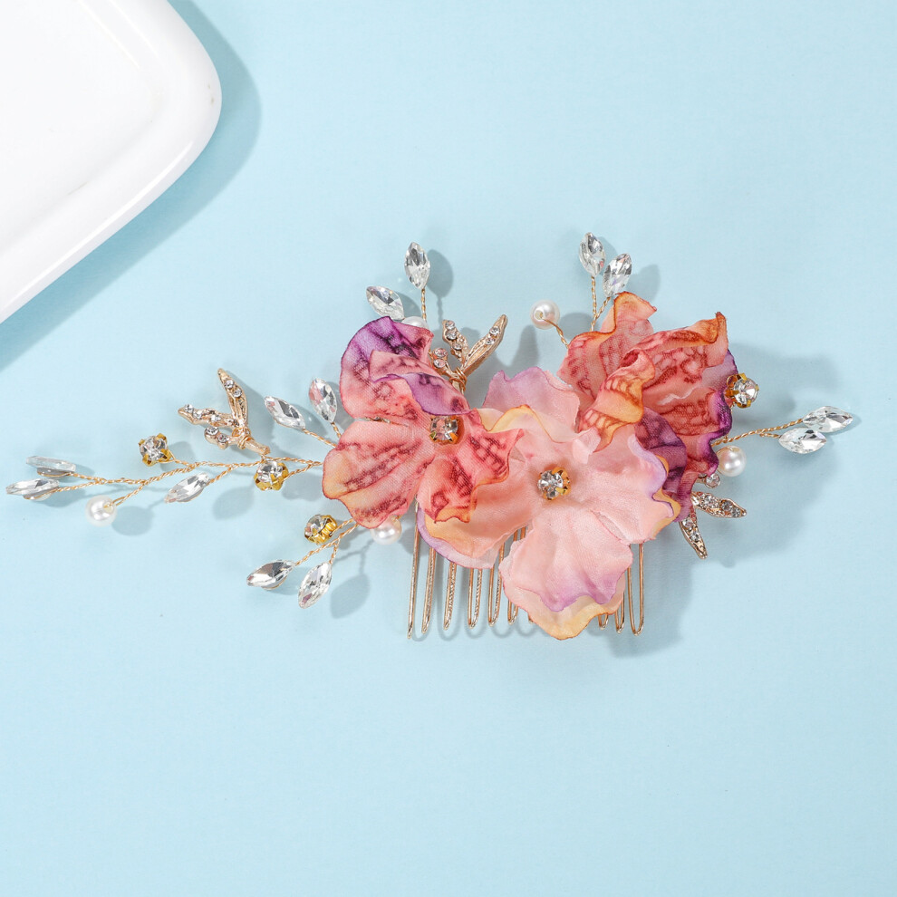 Dachuang Beauty Unisex Red (Rose ) Bridal Comb With Flowers, Resin & Alloy Hairpin (50 Chars)