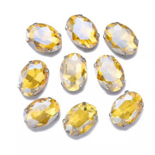 10 Stück ovale, flache Strassperlen aus Kristallglas mit Goldrückseite und Krallenverschluss zum Aufnähen – 10 x 14 mm – Gold