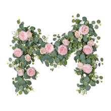 Guirlande de fleurs artificielles eucalyptus et pivoine rose, 1,80 m